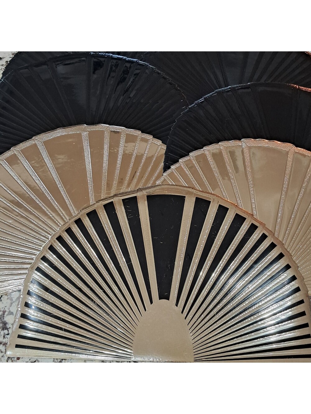 Art Deco nouveau shell fan placemats black gold set 7 vinyl Gatsby 80-90 Vintage